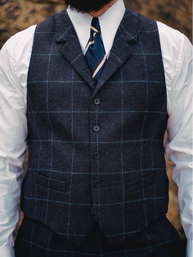 Braemer Navy Check Suit Vest