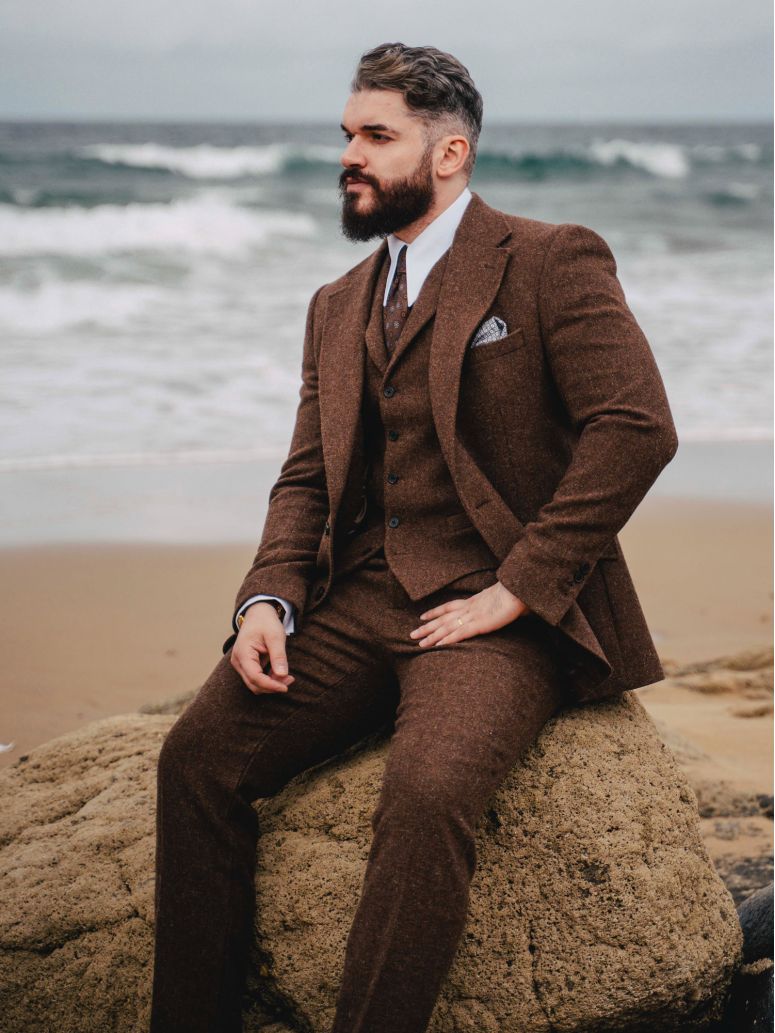 Brown shetland wool suit waistcoat Braemer