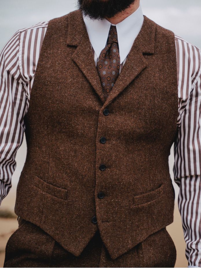 Brown shetland wool suit waistcoat Braemer