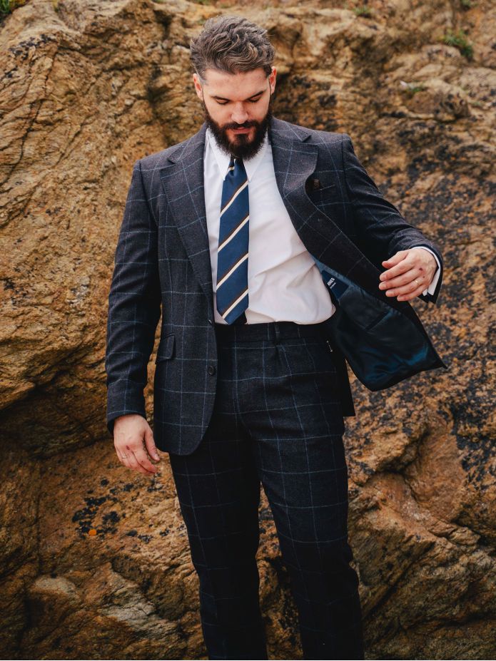 Navy check suit trousers Braemer