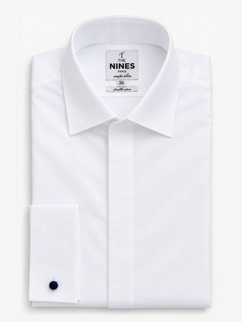 White shark collar French cuff shirt in poplin