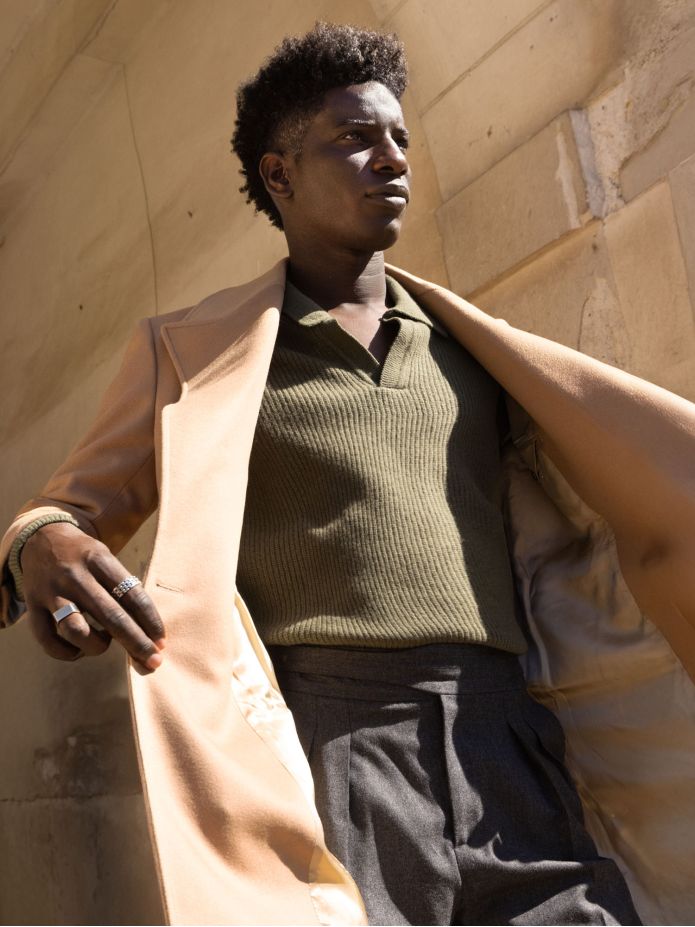 Finn green knit polo-collar sweater