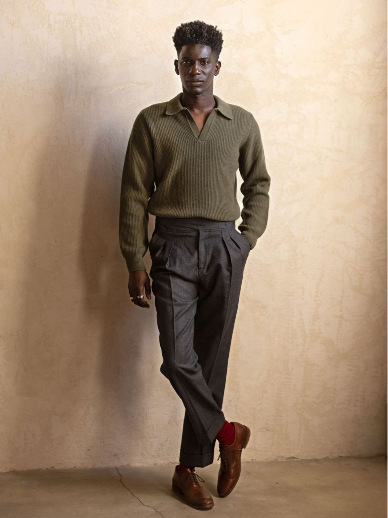 Finn green knit polo-collar sweater