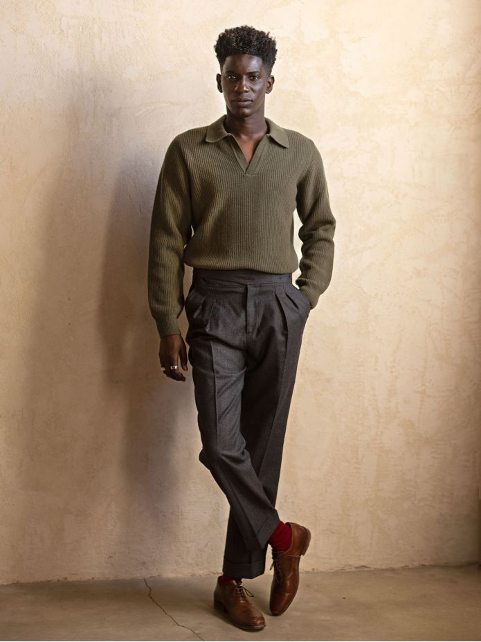 Finn green knit polo-collar sweater