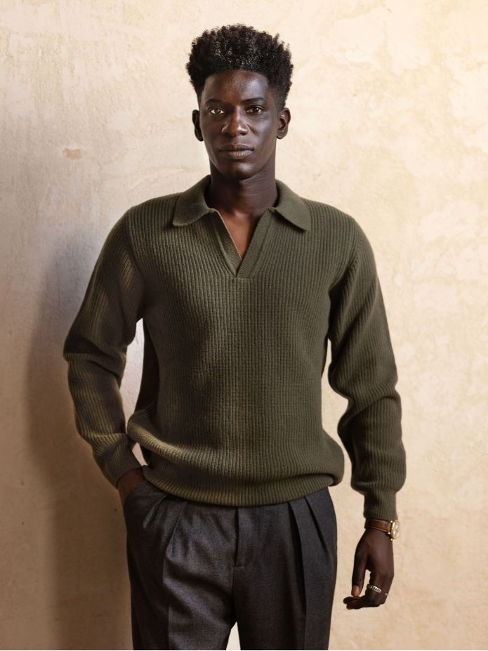Finn green knit polo-collar sweater