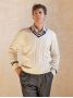 Ecru cable-knit V-neck Scott sweater