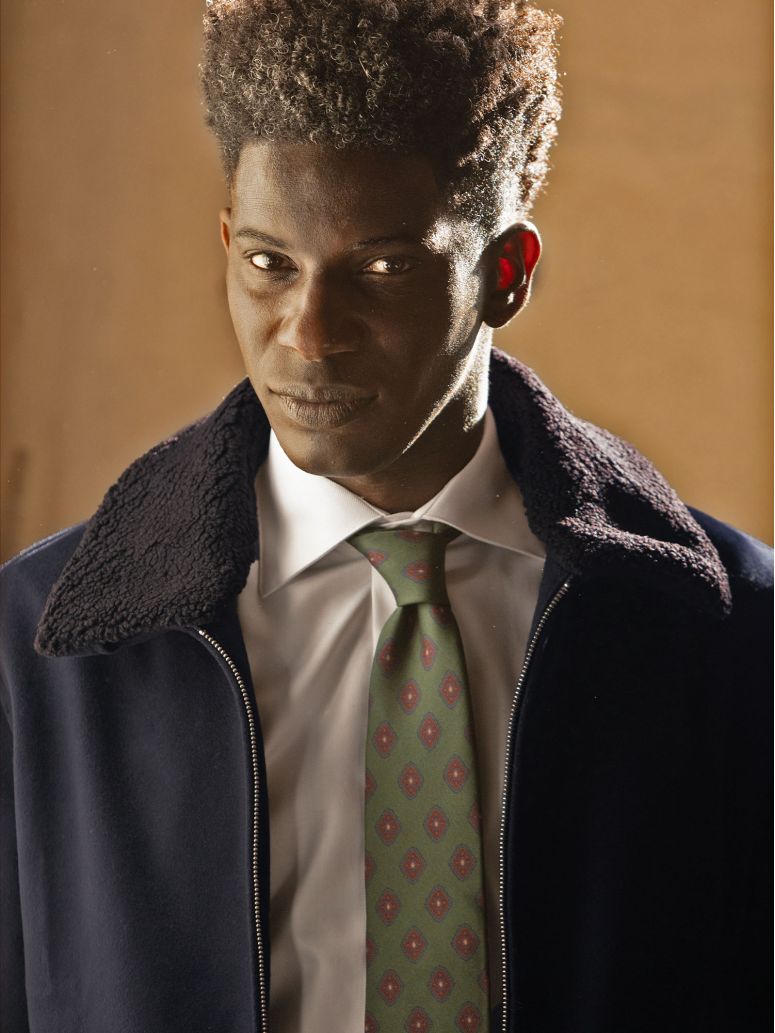 White twill Italian collar shirt with French cuffs
