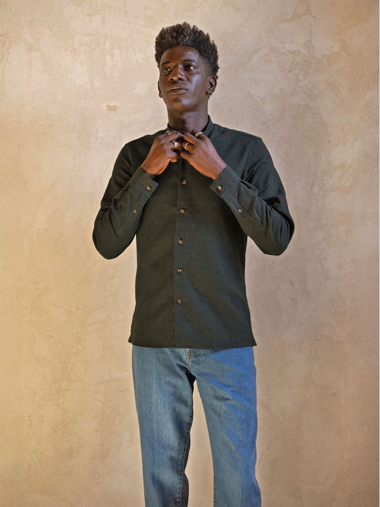 forest green flannel officer collar shirt