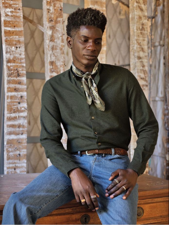 forest green flannel officer collar shirt