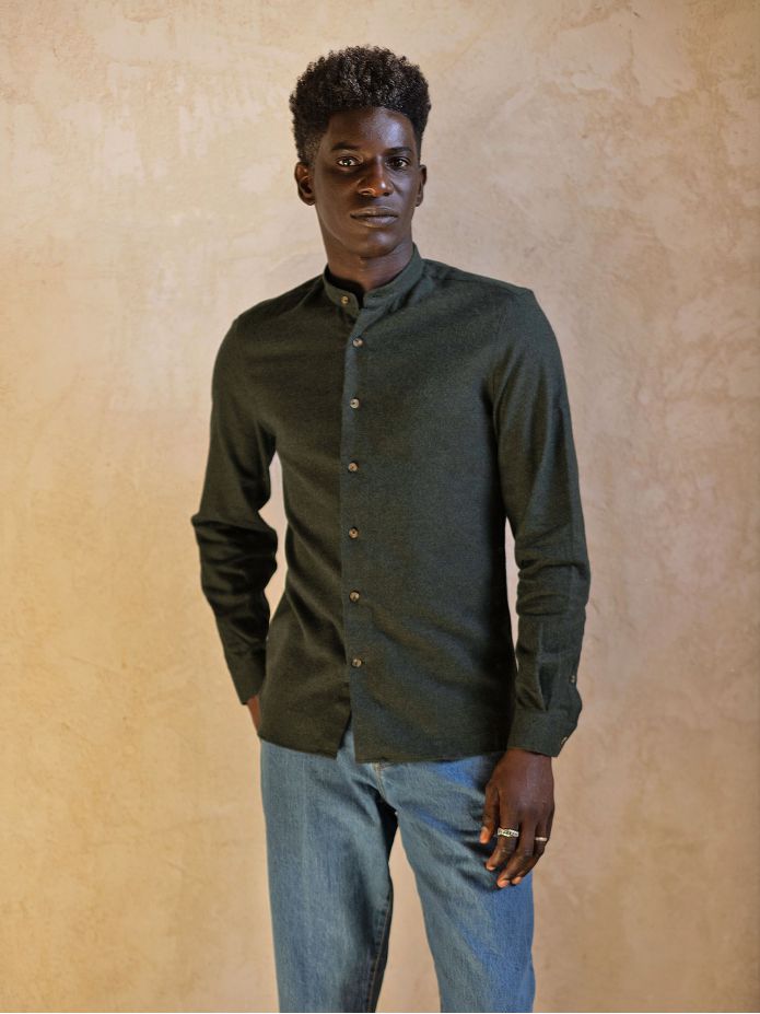 forest green flannel officer collar shirt