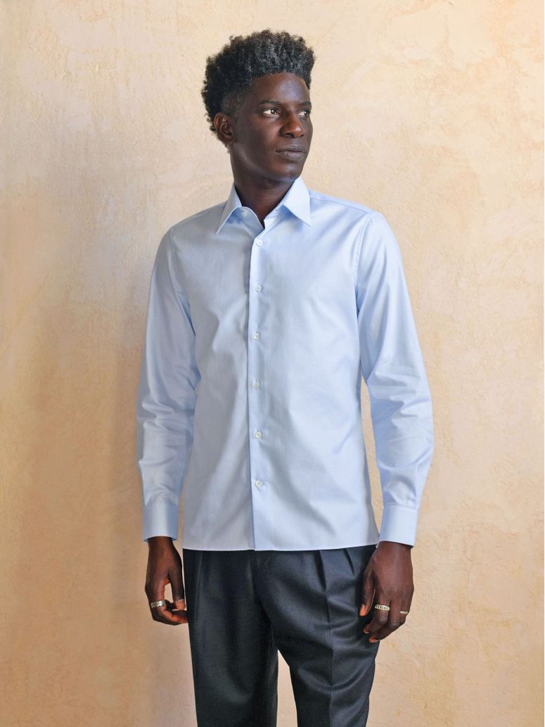 Wrinkle-free French collar shirt in sky blue Royal Oxford