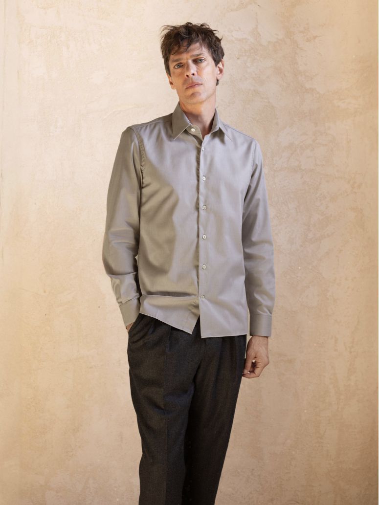 Wrinkle-free French collar shirt in brown Royal Oxford