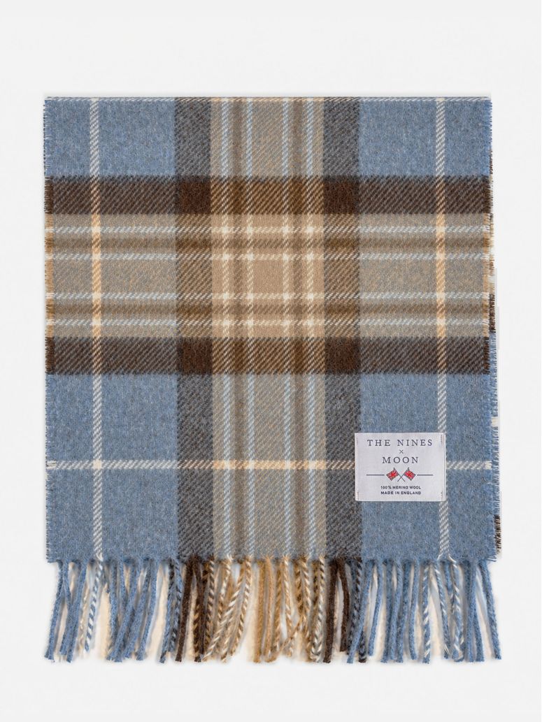 Sky blue plaid wool scarf The Nines x Moon