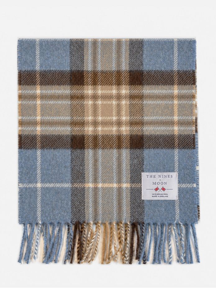Sky blue plaid wool scarf The Nines x Moon