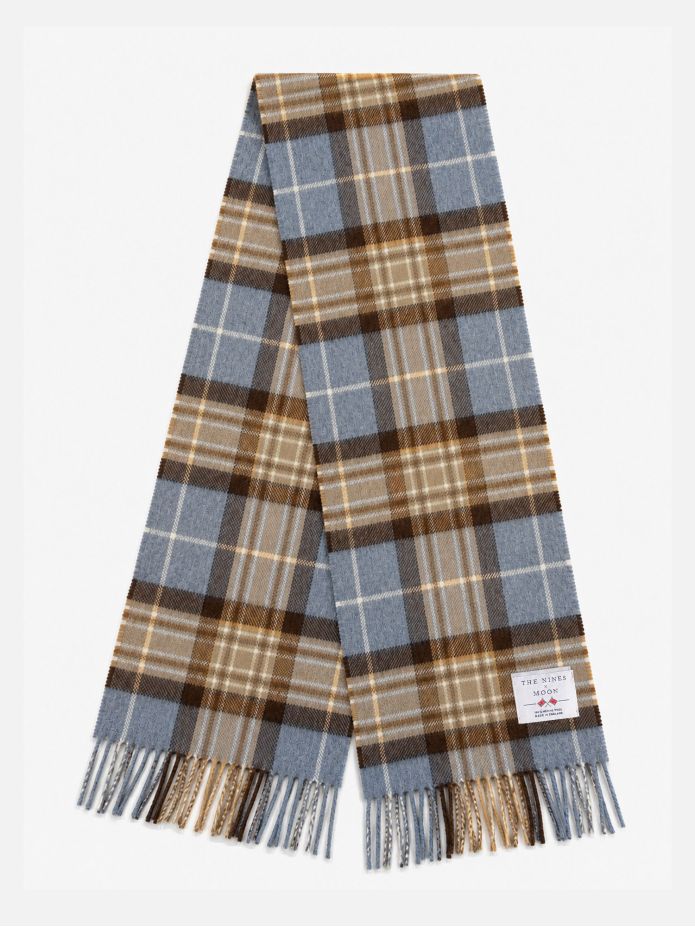 Sky blue plaid wool scarf The Nines x Moon