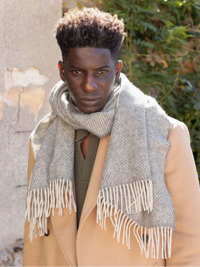 The Nines x Moon gray herringbone wool scarf