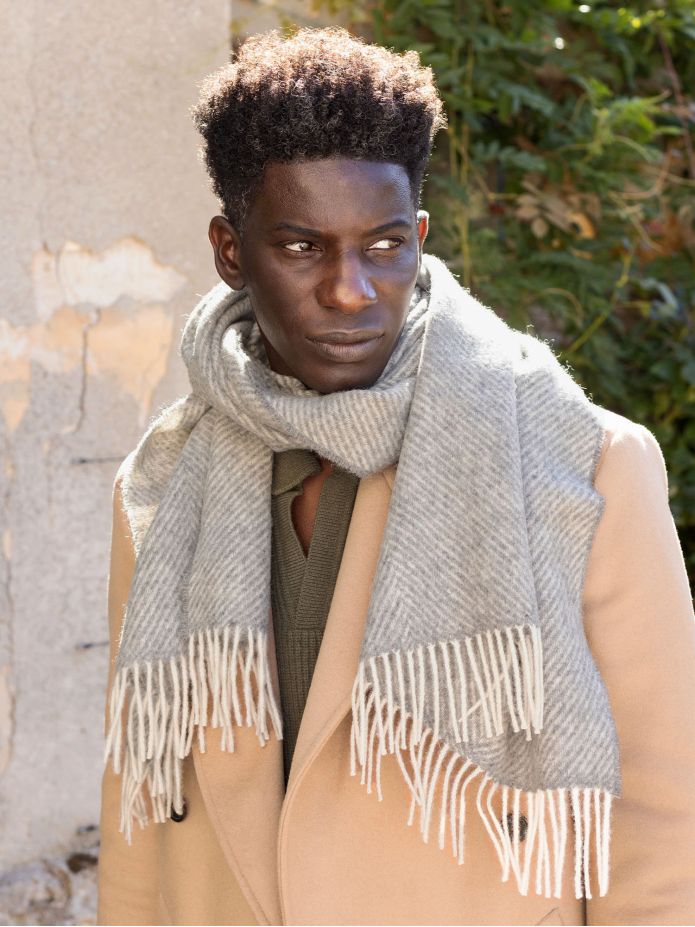 The Nines x Moon gray herringbone wool scarf