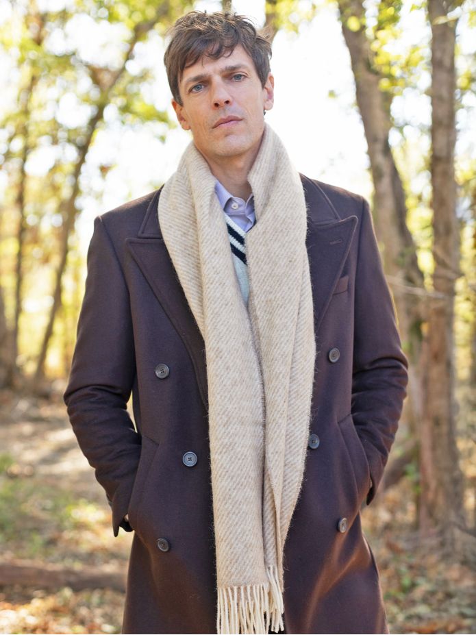 The Nines x Moon ecru herringbone wool scarf