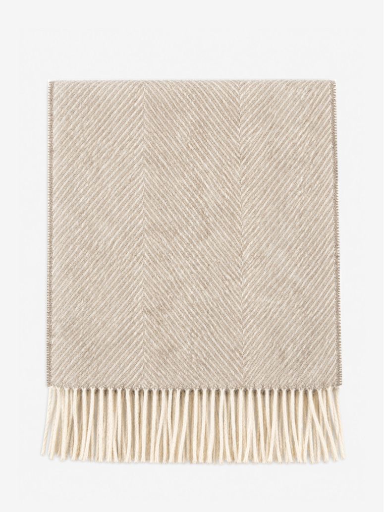 The Nines x Moon ecru herringbone wool scarf