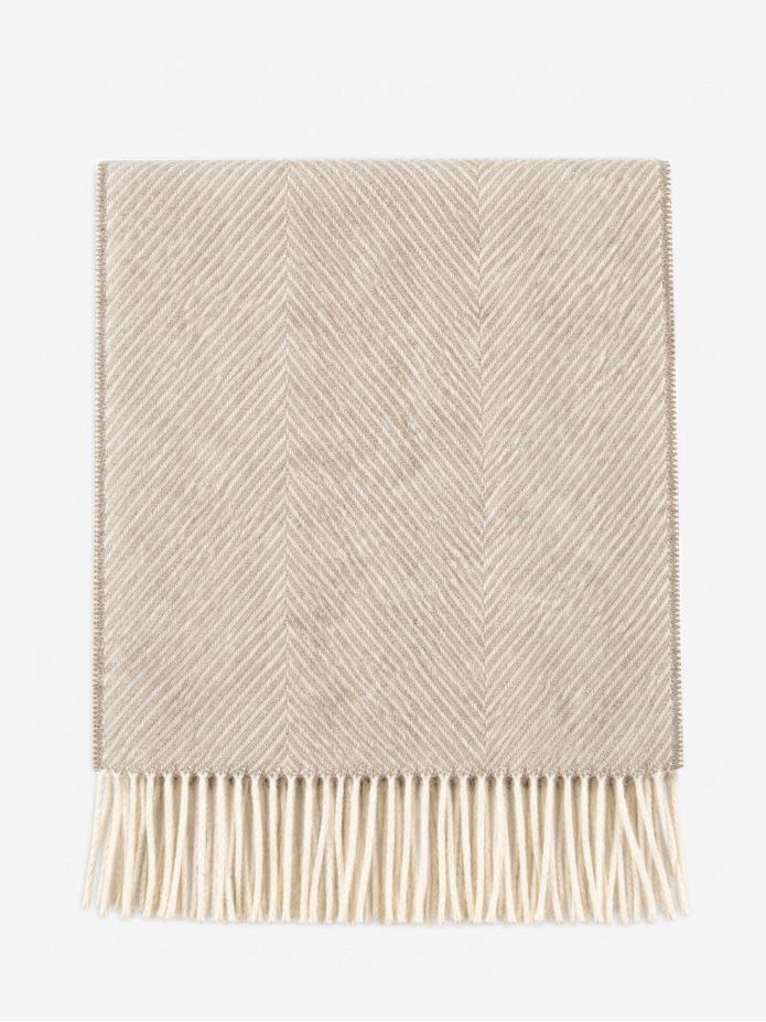 The Nines x Moon ecru herringbone wool scarf