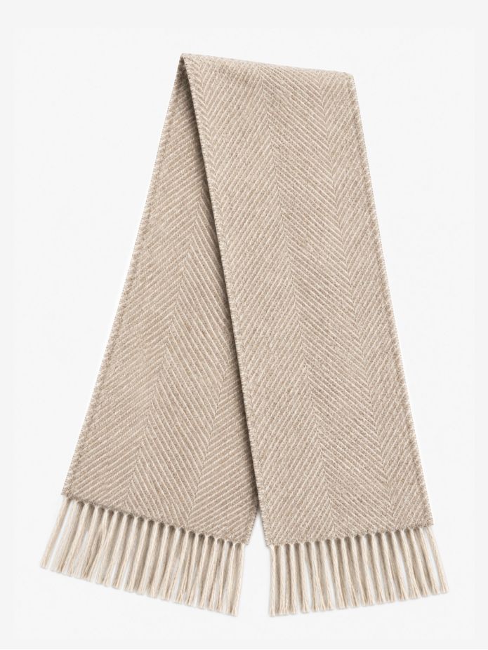 The Nines x Moon ecru herringbone wool scarf