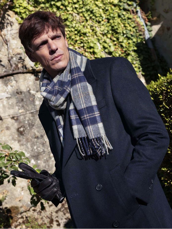 Gray plaid wool scarf The Nines x Moon