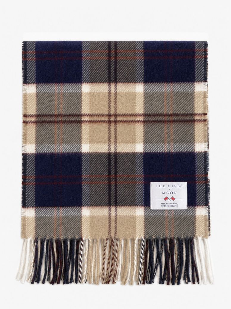 Navy plaid wool scarf The Nines x Moon