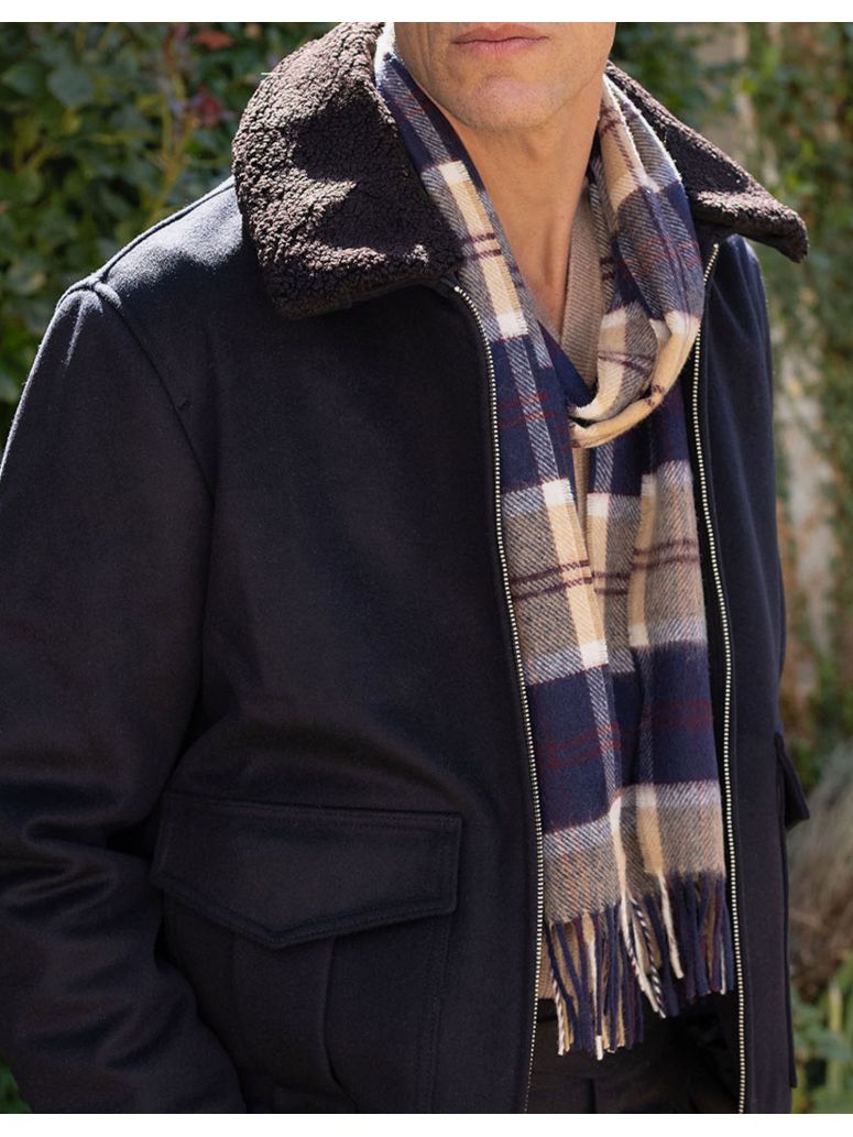 Navy plaid wool scarf The Nines x Moon