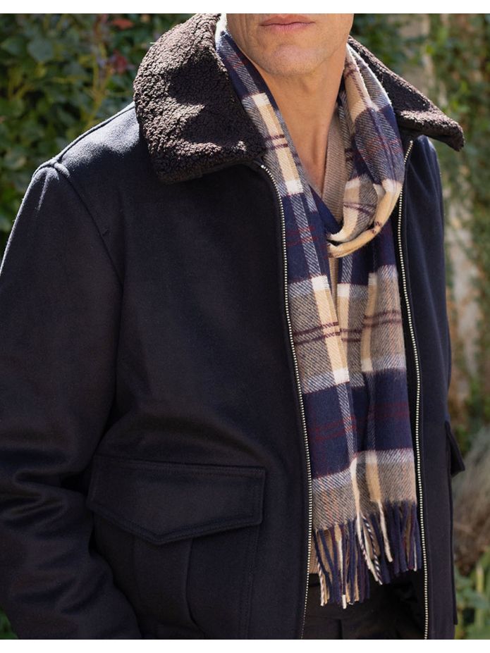 Navy plaid wool scarf The Nines x Moon
