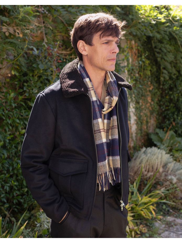 Navy plaid wool scarf The Nines x Moon